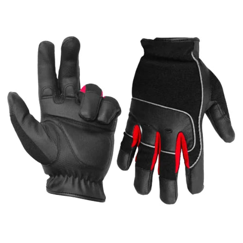 1 Pair Contractor Gloves Anti-vibe Black/red with PU Palm Black (L)