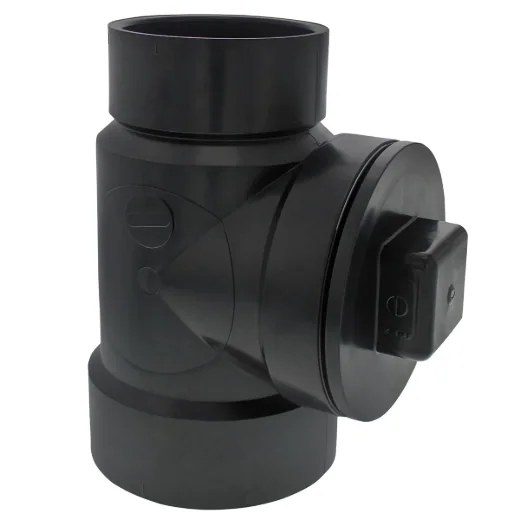ABS Cleanout Tee with Plug 4in x 3in x 4in - Black