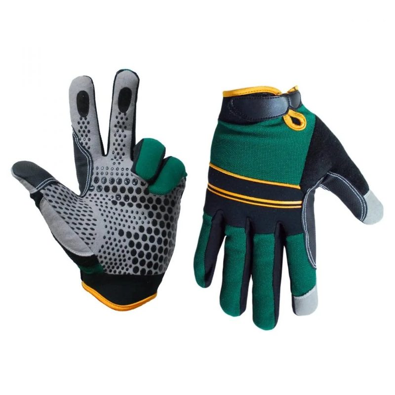 1 Pair Super Gripper; Non Slip Contractor Gloves Green/black with Synthetic Leather Palm Gray(L)
